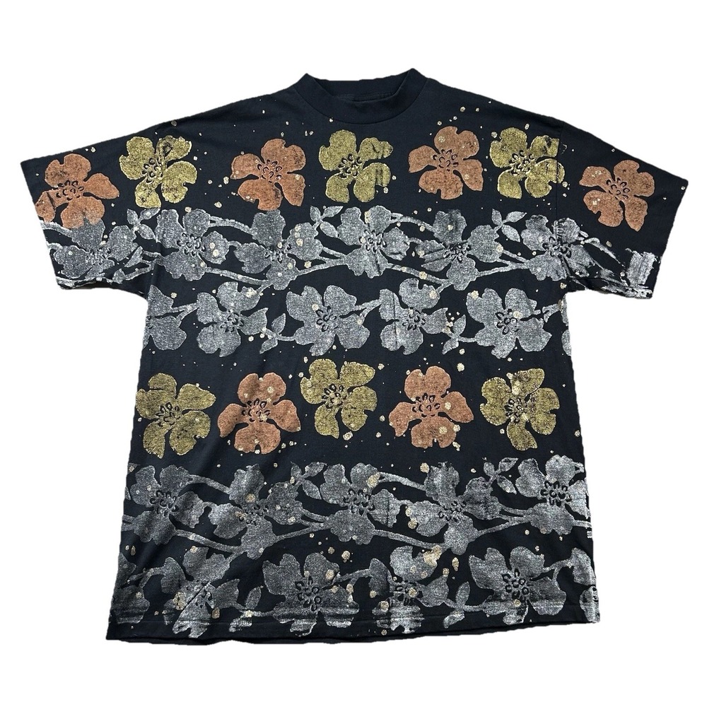 Vintage EZL Shirt Mens XL All Over Print Hand Painted Floral USA Single Stitch